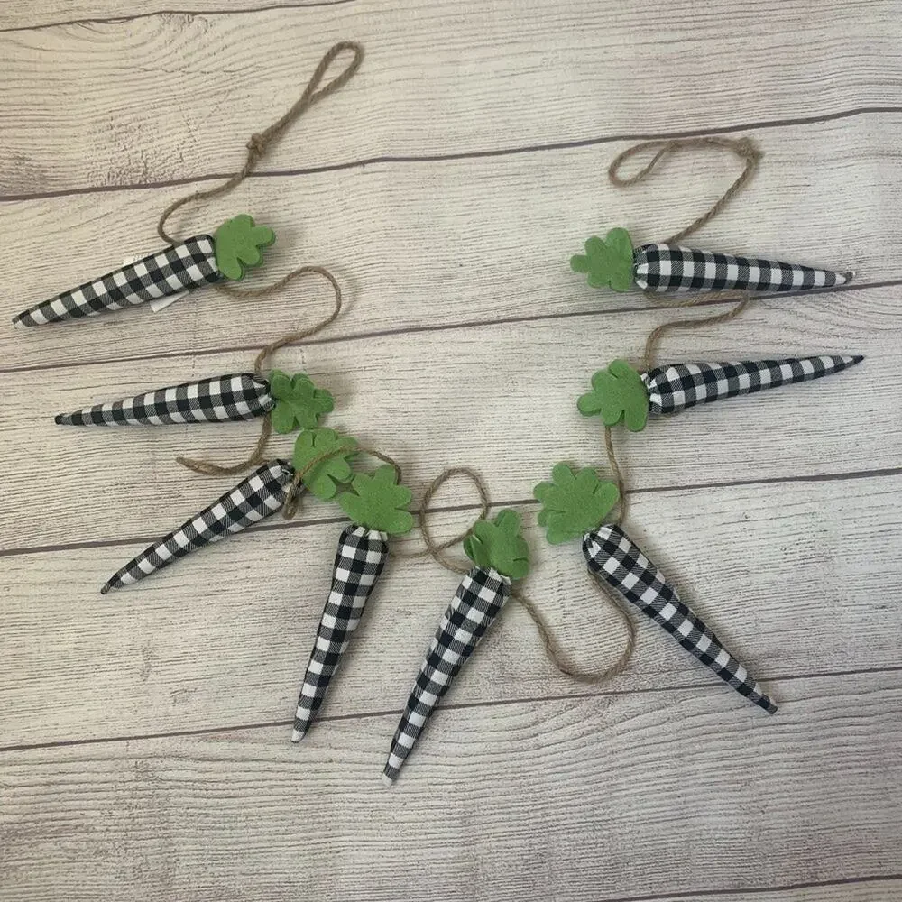 Rabbit Hill Farm Buffalo Plaid Carrot Garland with Jute Twine String 6ft Long